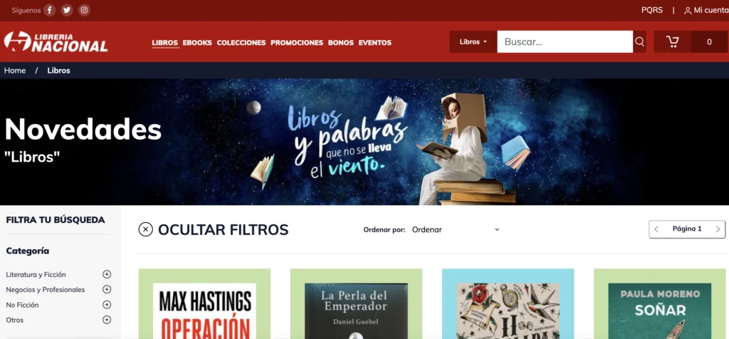 Página principal Librería Nacional